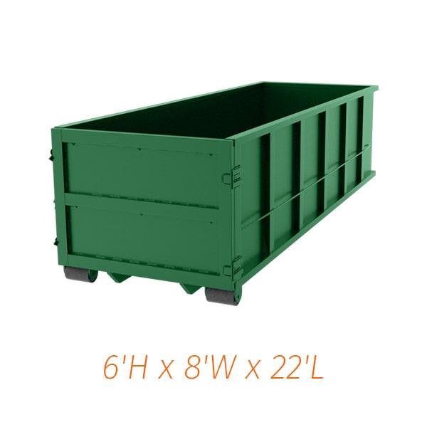 our thirty yard dumpsters should be filled to no more than the top of the container